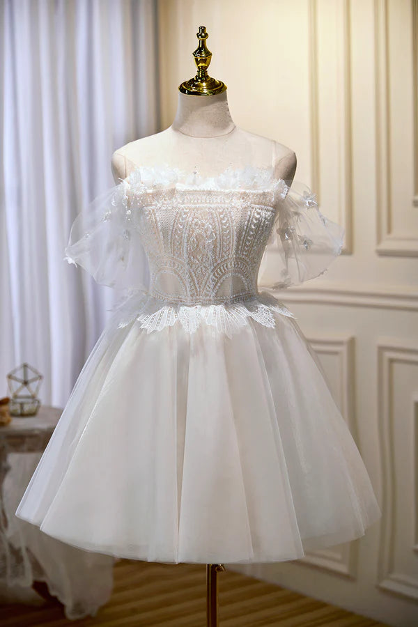 Wholesale Champagne Sweetheart Lace Tulle Party Dress A-Line Homecoming Dress